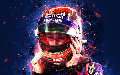 4k, Brendon Hartley, abstract art, Formula 1, F1, Toro Rosso 2018, Red Bull Toro Rosso, Hartley, neon lights, Formula One, Toro Rosso