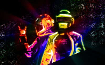 Daft Punk, EDM, neon light, creative art, French musical duo, Thomas Bangalter, Manuel de Homem-Christo, electronic music