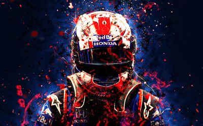 4k, Pierre Gasly, abstrakt konst, Formel 1, F1, Toro Rosso 2018, Red Bull Och Toro Rosso, Gasly, neon lights, Formula One, Toro Rosso