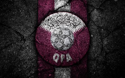4k, Qatar football team, logo, AFC, football, asphalt texture, soccer, Qatar, Asia, Asian national football teams, Qatari national football team