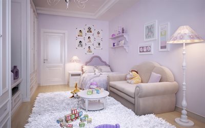 camera da letto per bambini, arredamento di design, camera da letto di una bambina, un elegante design di interni