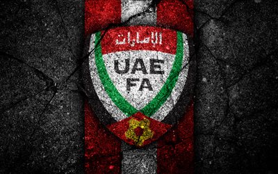 4k, UAE football team, logo, AFC, football, asphalt texture, soccer, United Arab Emirates, Asia, Asian national football teams, UAE national football team
