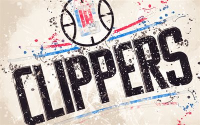 De Los Angeles Clippers, 4k, grunge arte, logotipo, american club de baloncesto, gris grunge de fondo, las gotas de pintura, de la NBA, el emblema, Los &#193;ngeles, California, estados UNIDOS, de baloncesto, de la Conferencia Oeste, Asociaci&#243;n Nacio