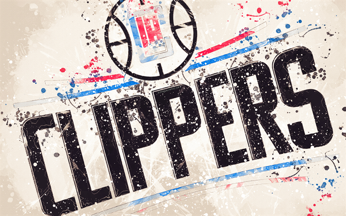 Los Angeles Clippers, 4k, grunge sanat, logo, Amerikan basketbol kul&#252;b&#252;, gri grunge arka plan boya sı&#231;raması, NBA, amblem, Los Angeles, Kaliforniya, ABD, basketbol, Batı Konferansı, Ulusal Basketbol Birliği