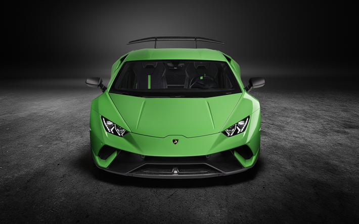 Lamborghini Huracan, Performante, 2018, green sports car, front view, exterior, new green Huracan, Italian supercars