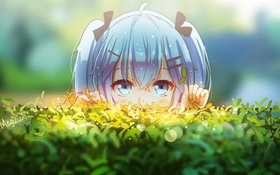 Hatsune Miku, bush, bokeh, manga, Vocaloid