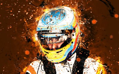 4k, Fernando Alonso, arte astratta, Formula 1, F1, McLaren 2018, Il Team McLaren F1, Alonso, luci al neon, Formula Uno, McLaren