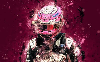 4k, Esteban Ocon, arte astratta, Formula 1, F1, Force India 2018, Sahara Force India F1 Team, Ocon, luci al neon, Formula Uno, Force India