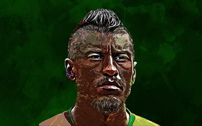 Paulinho, 4k, sanat, Brezilyalı futbolcu, grunge sanat, soyutlama, Brezilya Milli Futbol Takımı, yeşil grunge arka plan, Jose Paulo Bezerra Maciel Junior