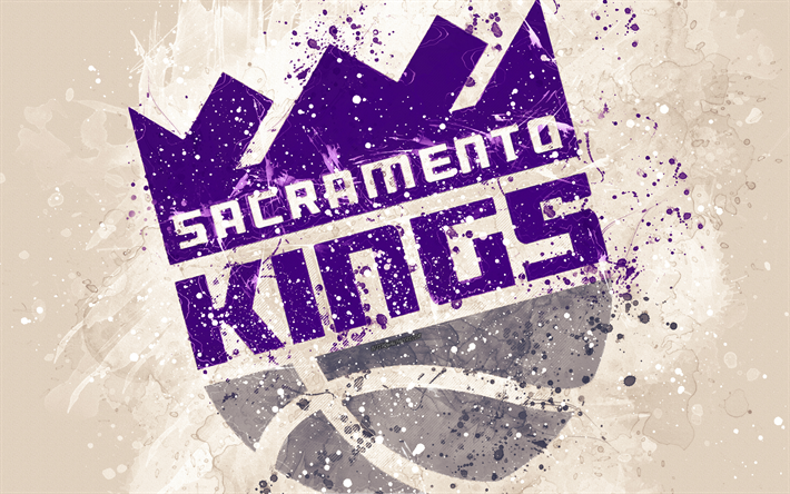 Sacramento Kings, 4k, o estilo grunge, logo, americano de basquete clube, branco grunge de fundo, pingos de tinta, NBA, emblema, Sacramento, Calif&#243;rnia, EUA, basquete, Confer&#234;ncia Oeste, Associa&#231;&#227;o Nacional De Basquete