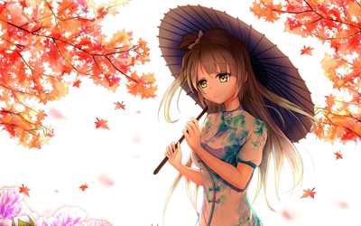 Kotor De Minami, outono, manga, guarda-chuva, Amor Ao Vivo