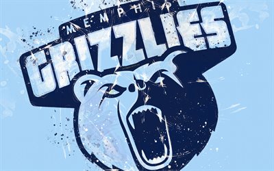 Memphis Grizzlies, 4k, grunge sanat, logo, Amerikan basketbol kul&#252;b&#252;, mavi grunge arka plan boya sı&#231;raması, NBA, amblem, Memphis, Tennessee, ABD, basketbol, Batı Konferansı, Ulusal Basketbol Birliği