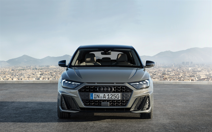 Audi A1 Sportback, 2018, S-Line Edition, front view, hatchback, new gray A1, German cars, 35 TFSI, Audi