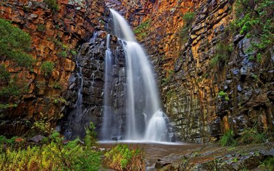 waterfall, rock, water, lake, beautiful mountain waterfall