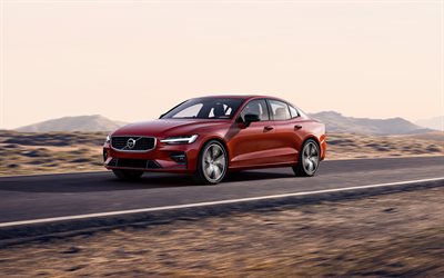 Volvo S60, 2019, 4k, esterno, vista frontale, berlina, rosso S60, auto svedese Volvo