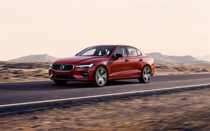 Volvo S60, 2019, 4k, ext&#233;rieur, vue de face, berline, rouge de nouvelles S60, su&#233;dois de voitures, Volvo
