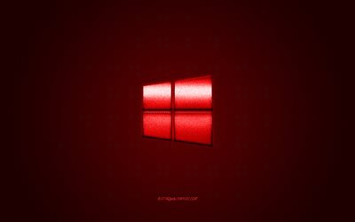 Windows 10 logo, red shiny logo, Windows 10 metal emblem, wallpaper for Windows 10, red carbon fiber texture, Windows, brands, creative art