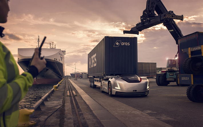 Volvo Vera, 2019, unmanned cargo electric vehicle, electric truck, container shipping, sea port, shipping concepts, Volvo Trucks