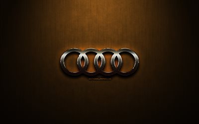 Audi glitter logo, cars brands, creative, bronze metal background, Audi logo, brands, Audi