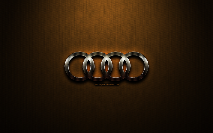 Audi glitter logotipo, carros de marcas, criativo, bronze metal de fundo, Audi logotipo, marcas, Audi