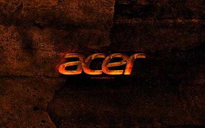 Acer fiery logo, orange stone background, creative, Acer logo, brands, Acer