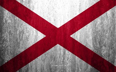 Flag of Alabama, 4k, stone background, American state, grunge flag, Alabama flag, USA, grunge art, Alabama, flags of US states