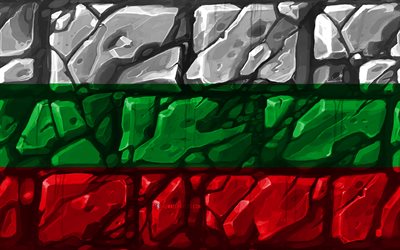 Bulgarian lippu, brickwall, 4k, Euroopan maissa, kansalliset symbolit, Lippu Bulgaria, luova, Bulgaria, Euroopassa, Bulgaria 3D flag