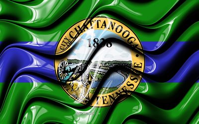 Chattanooga flag, 4k, United States cities, Tennessee, 3D art, Flag of Chattanooga, USA, City of Chattanooga, american cities, Chattanooga 3D flag, US cities, Chattanooga