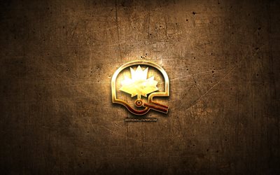 CFL golden logo, football leagues, artwork, Canadian Football League, brown metal background, creative, CFL logo, brands, CFL