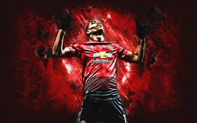 Anthony Martial, French footballer, Portrait, Manchester United FC, red stone background, Premier League, England, football