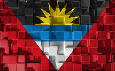 Flag of Antigua and Barbuda, 3d flag, 3d cubes texture, Flags of North America countries, 3d art, Antigua and Barbuda, North America, 3d texture, Antigua and Barbuda flag