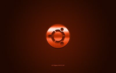 Ubuntu logo, orange shiny logo, Ubuntu metal emblem, wallpaper for Ubuntu, orange carbon fiber texture, Ubuntu, brands, Linux, creative art