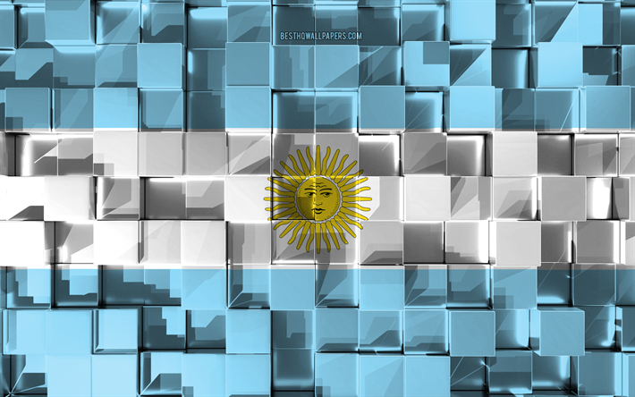 Flag of Argentina, 3d flag, Argentinian flag, 3d cubes texture, Flags of South America countries, 3d art, Argentina, South America, 3d texture, Argentina flag
