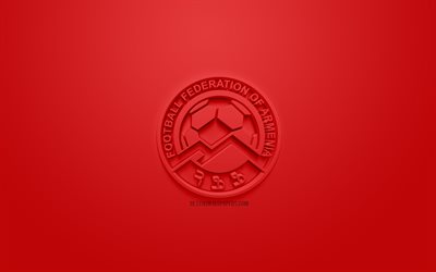 أرمينيا الوطني لكرة القدم, الإبداعية شعار 3D, خلفية حمراء, 3d شعار, أرمينيا, أوروبا, الاتحاد الاوروبي, الفن 3d, كرة القدم, أنيقة شعار 3d