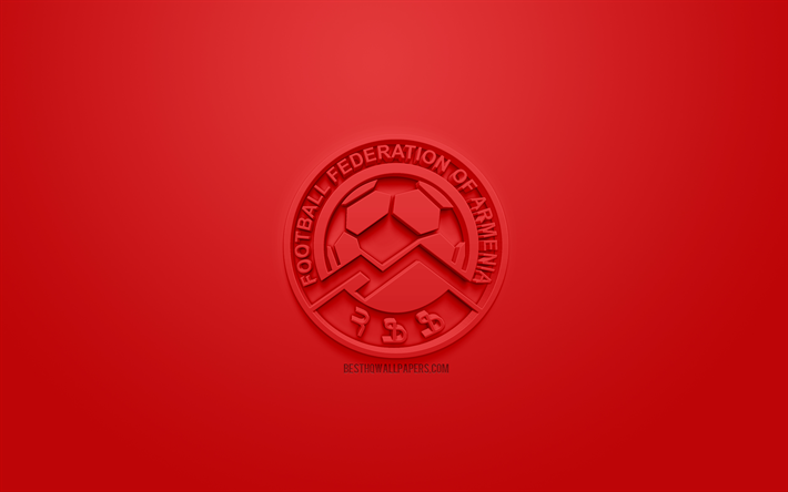 armenien national football team, kreative 3d-logo, roter hintergrund, 3d-emblem, armenien, europa, uefa, 3d-kunst, fu&#223;ball, stylische 3d-logo