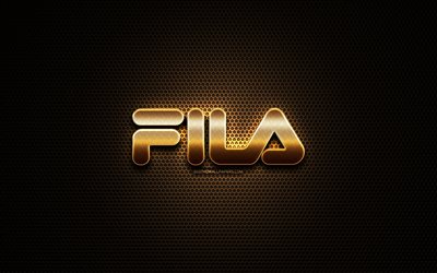 Fila glitter logo, creative, superheroes, metal grid background, Fila logo, brands, Fila