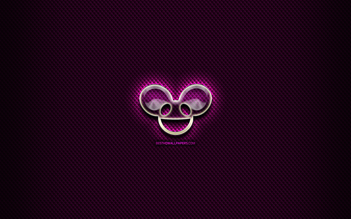 Deadmau5 glass logo, purple background, music stars, artwork, superstars, Deadmau5 logo, creative, Deadmau5