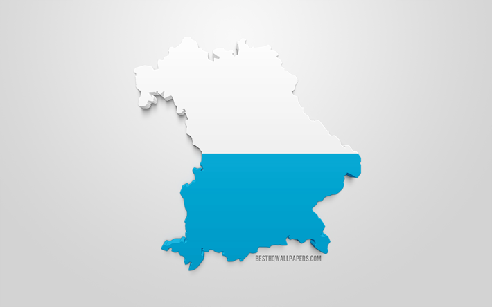 بافاريا صورة ظلية خريطة, 3d العلم بافاريا, الدولة الاتحادية من ألمانيا, الفن 3d, بافاريا 3d العلم, ألمانيا, أوروبا, بافاريا, الجغرافيا, الدول من ألمانيا