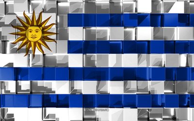 Lippu Uruguay, 3d-lippu, 3d kuutiot rakenne, Liput Etel&#228;-Amerikan maissa, Uruguayn lippu, 3d art, Uruguay, Etel&#228;-Amerikassa, 3d-rakenne