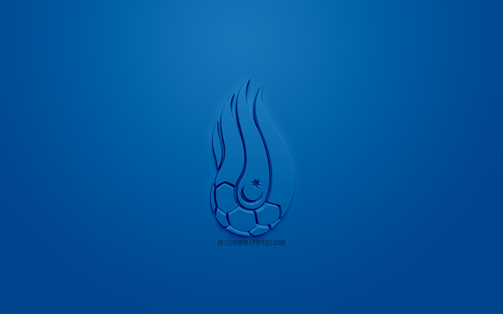 Azerbaijan national football team, creative 3D logo, blue background, 3d emblem, Azerbaijan, Europe, UEFA, 3d art, football, stylish 3d logo