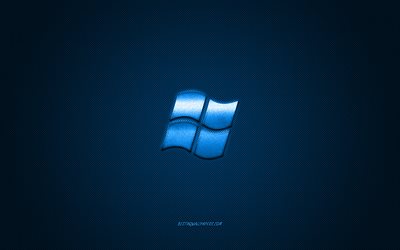 Windows logo, blue shiny logo, Windows metal emblem, wallpaper for Windows, blue carbon fiber texture, windows, brands, creative art