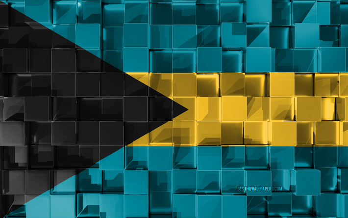 Flaggan i Bahamas, 3d-flagga, 3d kuber konsistens, Flaggor i Nordamerika l&#228;nder, 3d-konst, Bahamas, Nordamerika, 3d-textur, Bahamas flagga