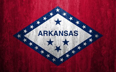 Flag of Arkansas, 4k, stone background, American state, grunge flag, Arkansas flag, USA, grunge art, Arkansas, flags of US states