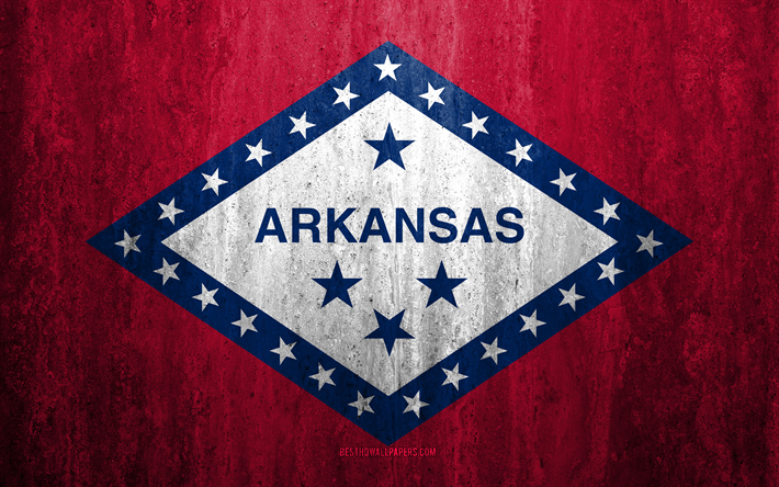 Flag of Arkansas, 4k, kivi tausta, Amerikan valtio, grunge lippu, Arkansas lippu, USA, grunge art, Arkansas, liput yhdysvaltoihin