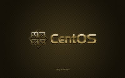 Logo CentOS, oro lucido, logo, CentOS metallo emblema, carta da parati per CentOS, oro fibra di carbonio trama, CentOS, marchi, arte creativa