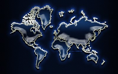 glass world map, blue background, world map concept, artwork, creative, blue world map, 3D art, world map, abstract art, world maps