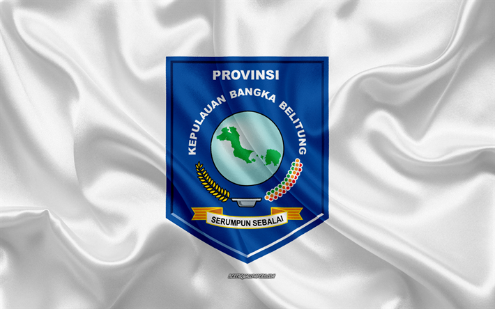 علم Bangka Belitung الجزر, 4k, الحرير العلم, محافظة إندونيسيا, نسيج الحرير, Bangka Belitung الجزر العلم, إندونيسيا, Bangka Belitung مقاطعة جزر