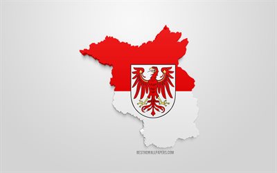 Brandeburgo, mappa, silhouette, 3d bandiera di Brandeburgo, stato federale di Germania, 3d arte, Brandeburgo 3d, bandiera, Germania, Europa, la geografia, gli Stati della Germania