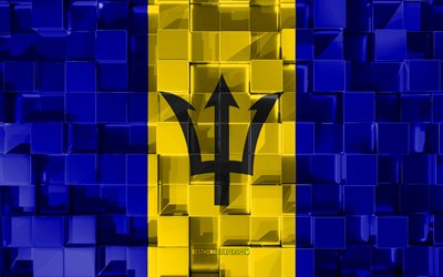 Bandiera di Barbados, 3d, bandiera, cubetti di grana, Bandiere del Nord America paesi, 3d arte, Barbados, Nord America, texture 3d, bandiera Barbados