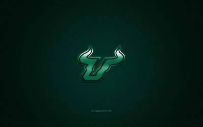 South Florida Bulls logo, American football club, NCAA, vihre&#228; logo, vihre&#228; hiilikuitu tausta, Amerikkalainen jalkapallo, Tampa, Florida, USA, South Florida Bulls